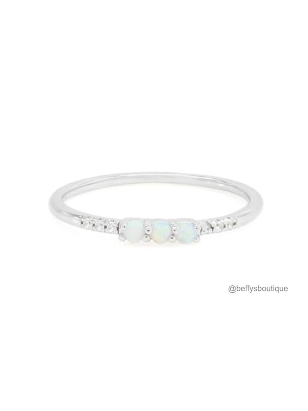 Opal 3 Stone Stackable Ring 14K Gold over Sterling Silver